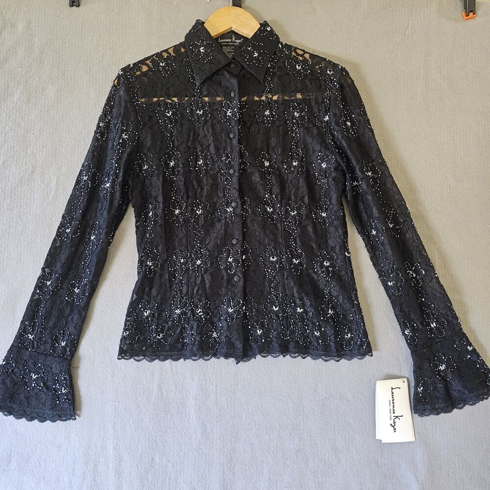 Lawrence Kazar Silk Black Beaded  Sequin Blouse, Sz S NWT.  Formal, Elegant